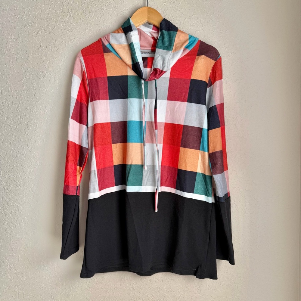 NWT Cowl Neck Color-block Long Sleeve Top Sz S, M, L, 2XL